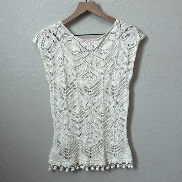 Lily Pulitzer Crochet Knit Pom Pom Sweater Size Small - Picture 5 of 6